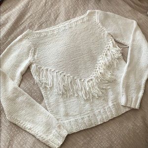 Fringe boat neck sweater